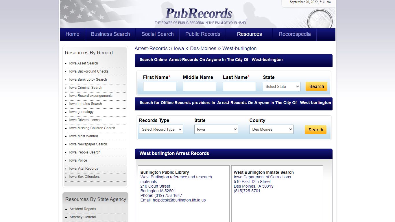 West burlington, Des Moines County, Iowa Arrest Records